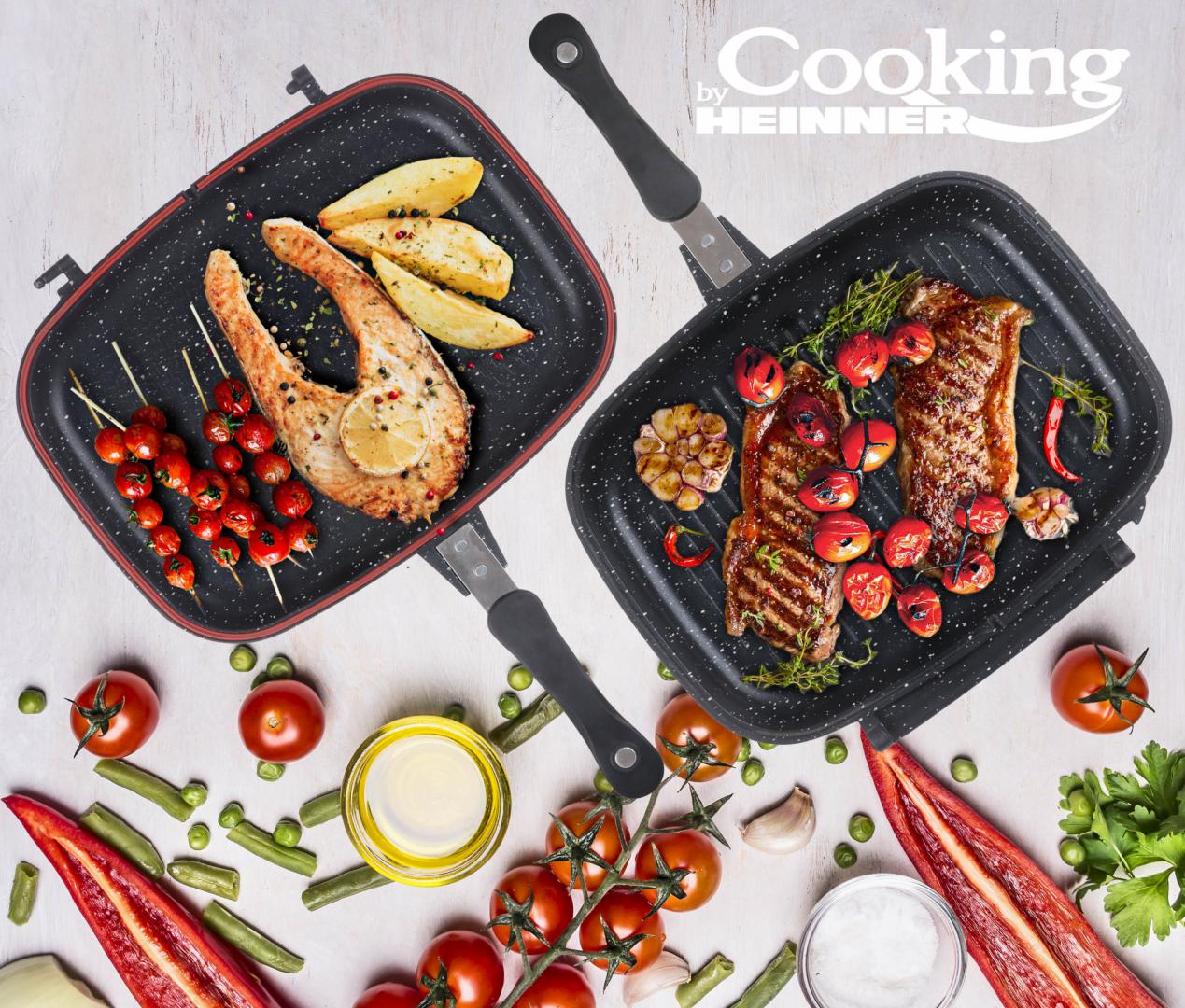 Tigaie dubla grill Cooking by Heinner Dark Line Classic, dreptunghiulara, aluminiu, 36x24x7.5 cm