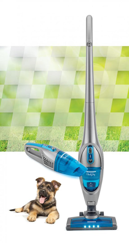 Aspirator vertical Heinner CloudySky HSVC-V21.6GR, sistem de filtrare ciclonic, dubla utilizare: aspirator vertical sau de mana, acumulator Li 22.2V, 110W, 2 viteze, putere aspirare max 8kPa, 0.5L, perie cu lumini LED, albastru/gri