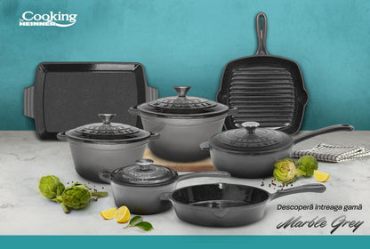Tigaie Cooking by Heinner Marble Grey, fonta emailata, 26x5 cm