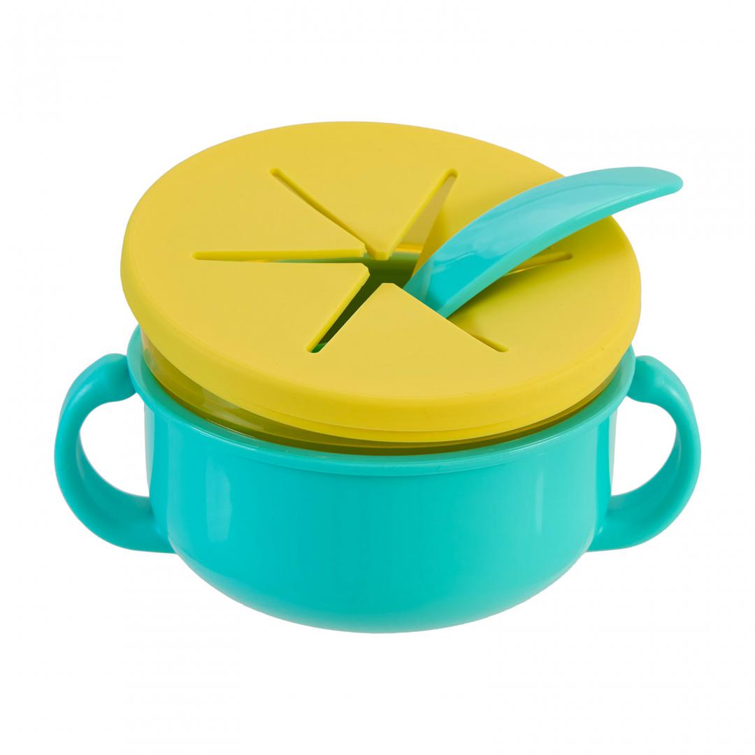 Bol 2 In 1 Pentru Snackuri Si Lingurita, Blue, U-Grow