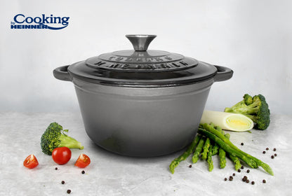 Cratita 2.9L Cooking by Heinner Marble Grey cu capac, fonta emailata, 22X9.5 cm