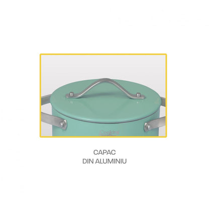 Set pentru gatit 5 piese din aluminiu presat, capace din aluminiu, acoperire ceramica cu aspect marmorat, baza inductie