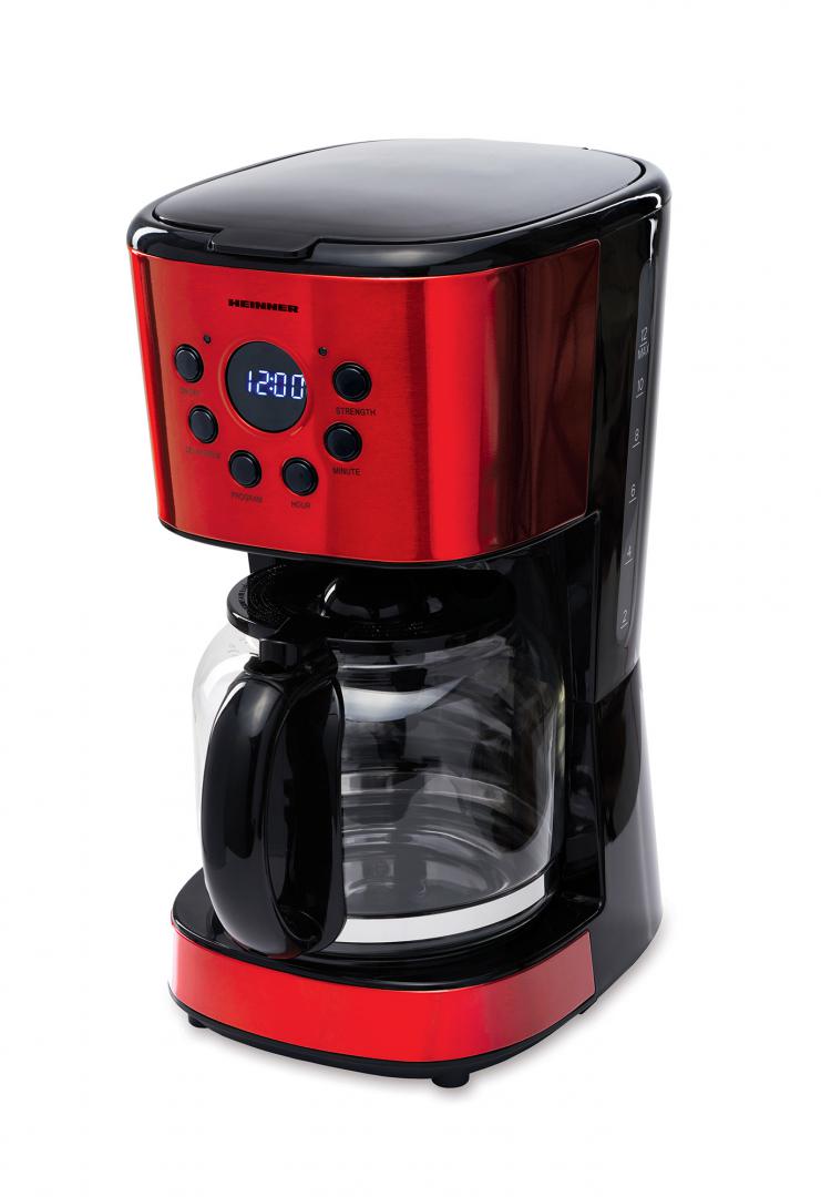 Cafetiera digitala Heinner HCM-1500RDIX, 900 W, 1.5 L, Timer, Display Led, fara BPA, Rosu/Negru