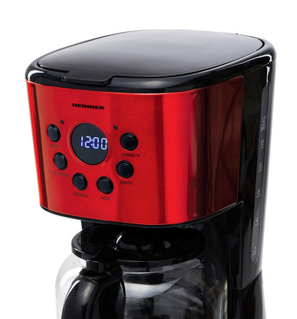 Cafetiera digitala Heinner HCM-1500RDIX, 900 W, 1.5 L, Timer, Display Led, fara BPA, Rosu/Negru