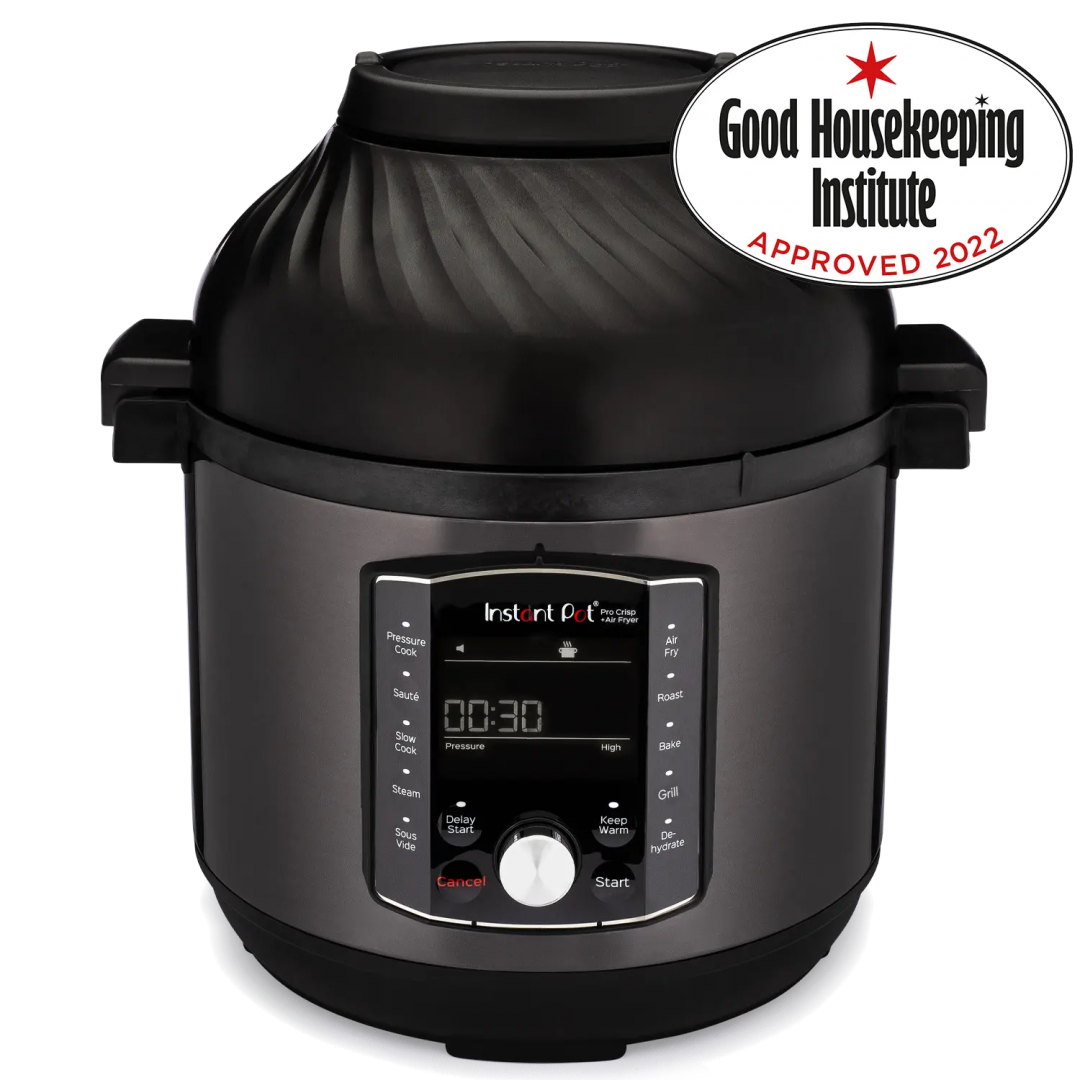 Multicooker si friteuza cu aer cald, 2 in 1, Instant Pot Pro Crisp 8, 1500W, 11 programe presetate, Capacitate 7.6 litri, Vas interior din inox, Negru
