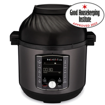 Multicooker si friteuza cu aer cald, 2 in 1, Instant Pot Pro Crisp 8, 1500W, 11 programe presetate, Capacitate 7.6 litri, Vas interior din inox, Negru