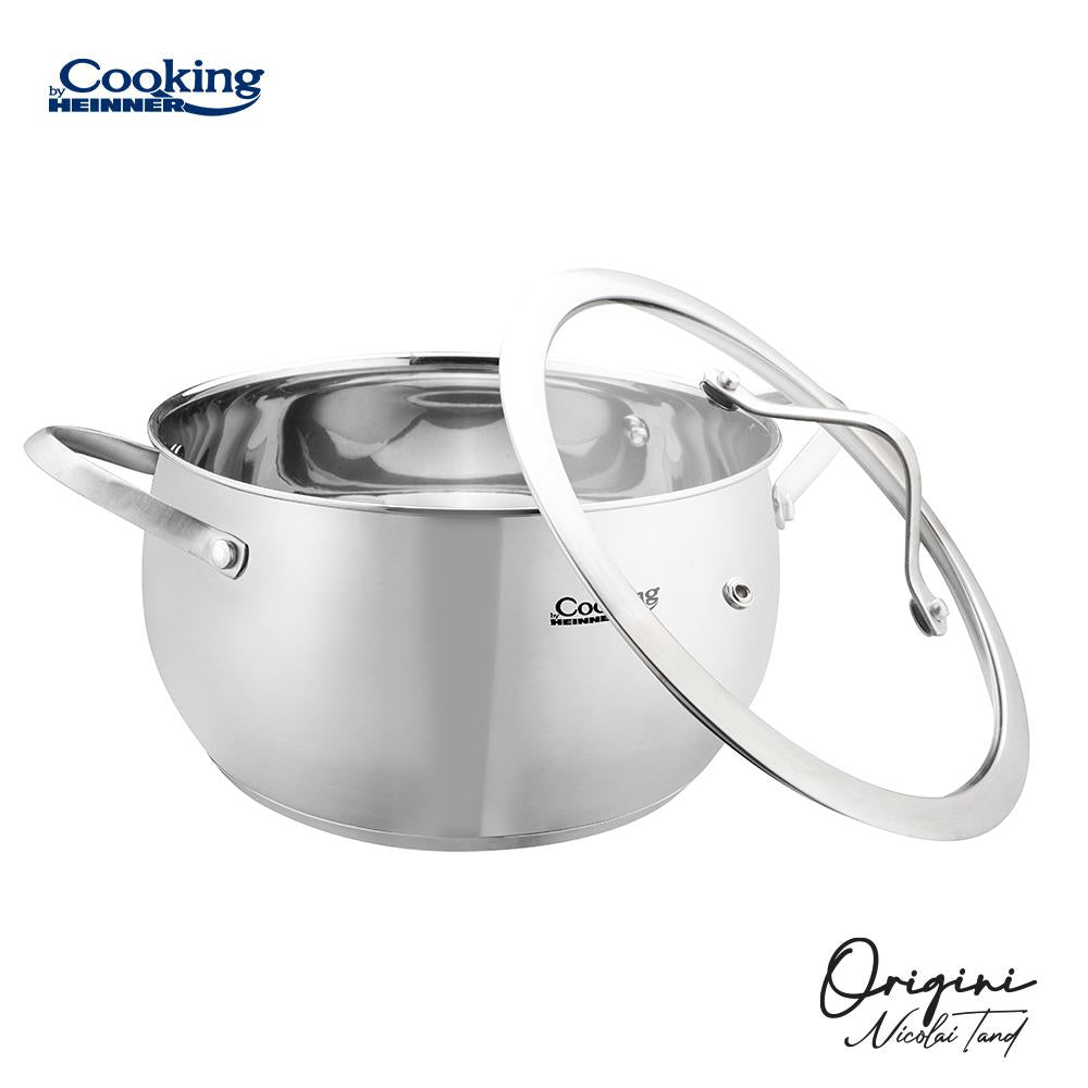 Oala 4.3L cu capac sticla Cooking by Heinner - Origini Chef Nicolai Tand, inox, inductie, 22 x 11.5 cm