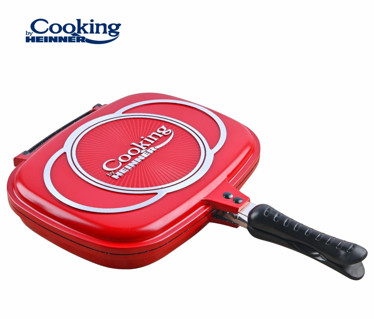 Tigaie dubla grill dreptughiulara, Cooking by Heinner Easy Cook Red, aluminiu, 32x24x7.5 cm, rosie