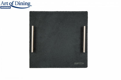Platou ardezie Cooking by Heinner cu doua manere, patrat, inox, 30x30 cm