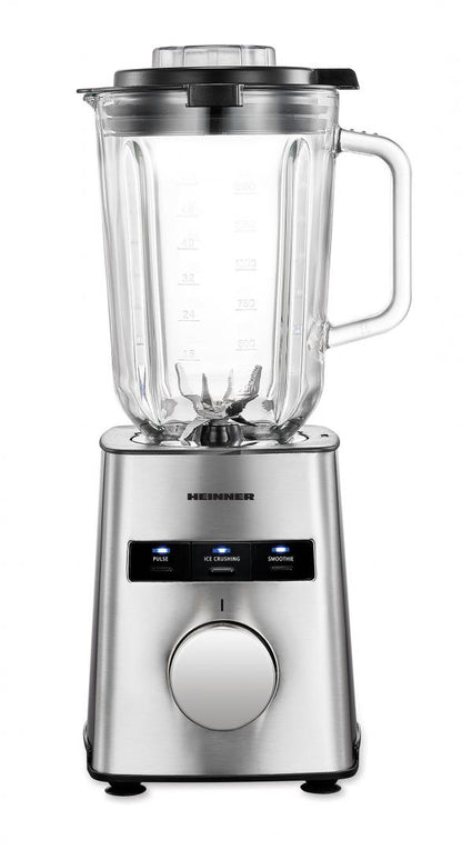 Blender de masa Heinner Avallon 800 HBL-HE800SS, 800W, functii: zdrobirea ghetii, Smoothie, Pulse, bol din sticla 1.5L, lame din otel inoxidabil, buton rotativ, protectie la supraincalzire, bol din sticla si lame detasabile, carcasa din inox, Argintiu