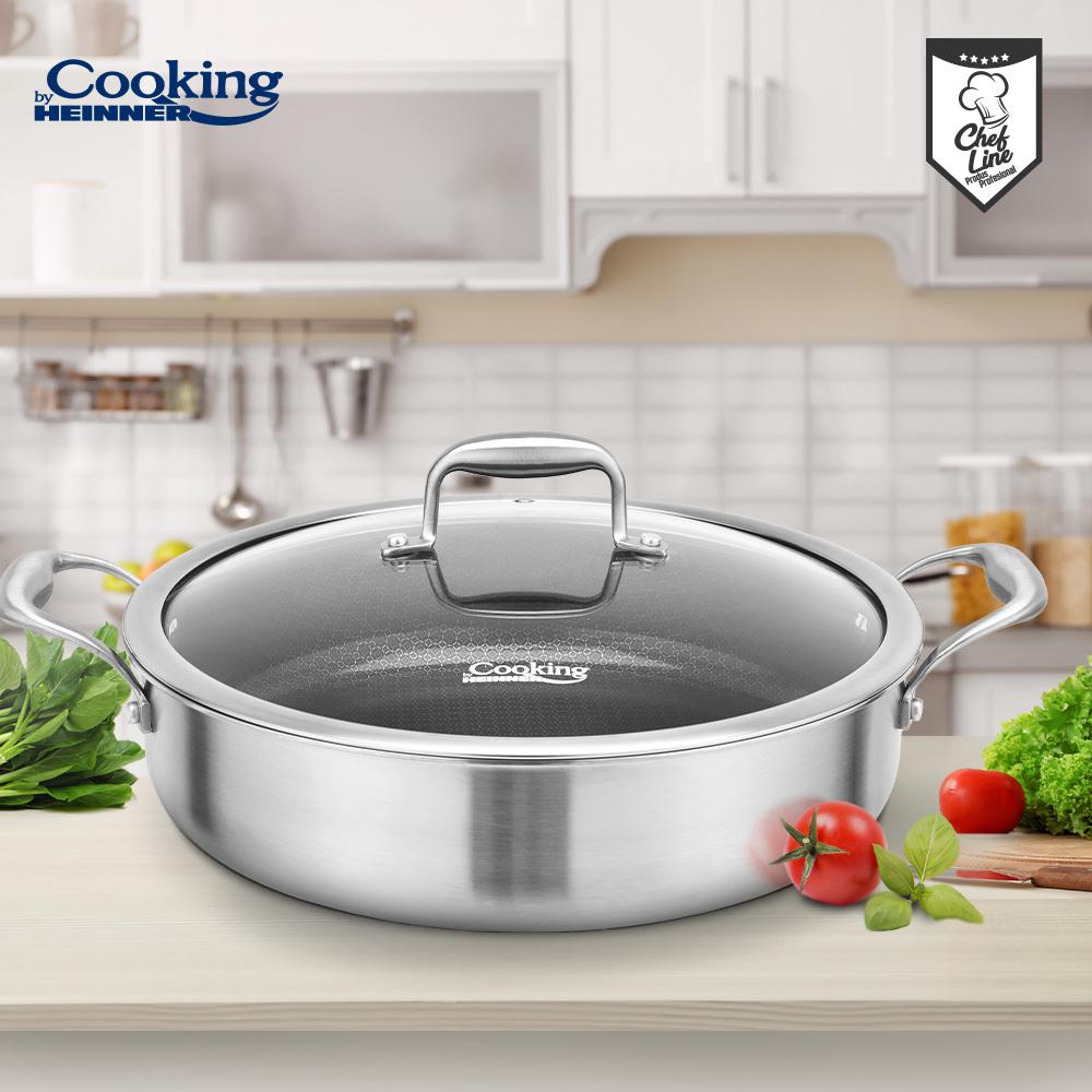 Cratita cu capac sticla Cooking by Heinner Titanium, 3 straturi, inox, 30 x 7.8 cm, 4.8 L
