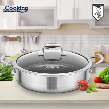 Cratita cu capac sticla Cooking by Heinner Titanium, 3 straturi, inox, 30 x 7.8 cm, 4.8 L