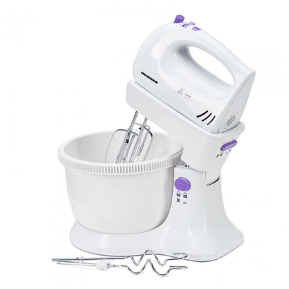Mixer cu bol Heinner Charm, 300W, 5 viteze + turbo, Alb/Mov