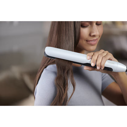 Placa de indreptat parul Philips Prestige BHS520/00, tehnologie ThermoShield, placi infuzate cu ulei de argan, 230°C, ingrijire ioni, 12 setari temperatura, husa termorezistenta, Albastru deschis