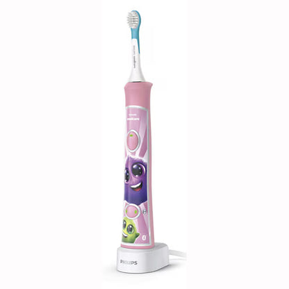 Periuta de dinti electrica pentru copii Philips Sonicare HX6352/42, 2 moduri de periaj, 2 niveluri de intensitate, 62.000 miscari/minut, contine 2 capete de periere: pentru 3 si 7 ani, 8 stikere, conectare aplicatie Philips Sonicare for Kids, roz