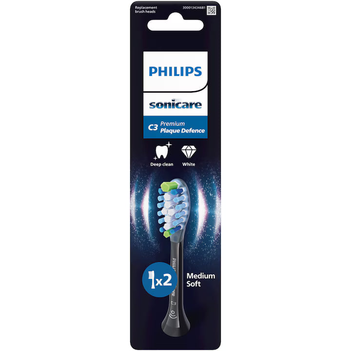 Rezerve Philips Sonicare Plaque Defence HX9042/88, pachet de 2 capete de periere, Standard, click-on, sincronizarea modurilor BrushSync, Negru