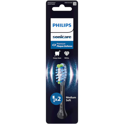 Rezerve Philips Sonicare Plaque Defence HX9042/88, pachet de 2 capete de periere, Standard, click-on, sincronizarea modurilor BrushSync, Negru