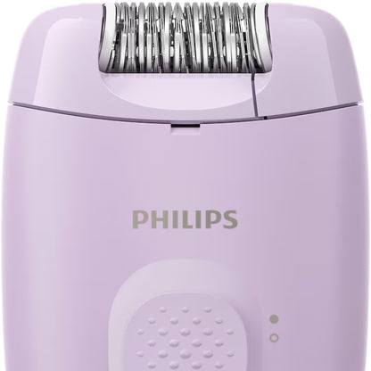 Epilator Philips Seria 2000 BRE237/00, 1 setare de viteza, cap de epilare lavabil, 2 accesorii pentru corp si zone sensibile, lumina LED, Lila