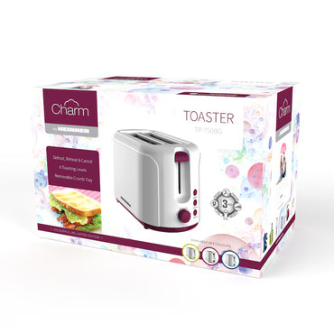 Prajitor de Paine Heinner Charm, 750W, 6 setari, Alb/Visiniu