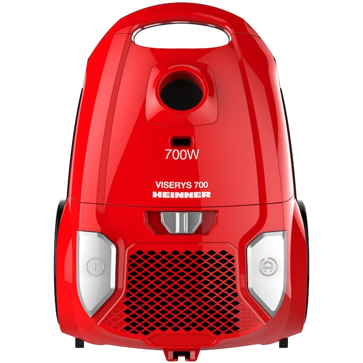 Aspirator cu sac Heinner HVC-MRD1400, 700 W, sac textil, 3 L, putere variabila, HEPA 12, tub telescopic metalic, rosu