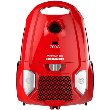 Aspirator cu sac Heinner HVC-MRD1400, 700 W, sac textil, 3 L, putere variabila, HEPA 12, tub telescopic metalic, rosu