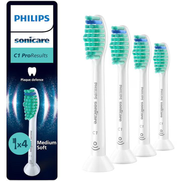 Rezerve Philips Sonicare Pro Results HX6014/87, pachet de 4 capete de periere, Standard, click-on, sincronizarea modurilor BrushSync, Alb