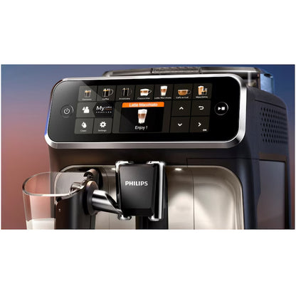 Espressor automat Philips EP5441/50 seria 5400, solutie de lapte LatteGo, 12 tipuri de bauturi, ecran tactil, rasnita ceramica, functie QuickStart, preparare silentioasa, jet suplimentar, 12 setari macinare, 4 profiluri de utilizator, negru