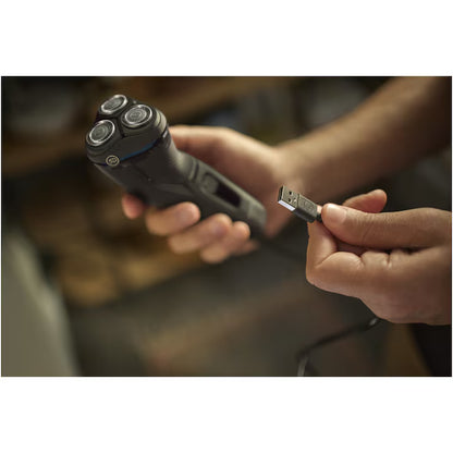 Aparat de ras PHILIPS Shaver Seria 3000 S3244/12, barbierit umed şi uscat, fara fir, capete 5D pivotante si flexibile, lame autoascutire, 60 min, sistem de barbierire anticoroziune, capac de protectie, Negru