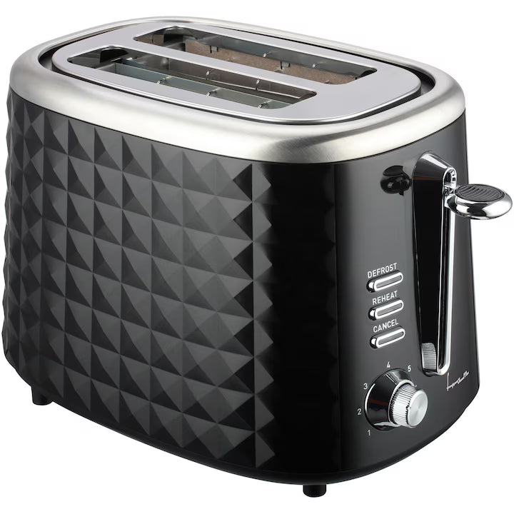 Prajitor de paine FRAM FTP-850BK, 850W, capacitate 2 felii, functii: decongelare, reincalzire si anulare, 7 niveluri de rumenire, functie de autocentrare a feliilor de paine, tavita detasabila pentru firimituri, Negru