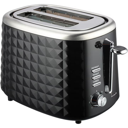 Prajitor de paine FRAM FTP-850BK, 850W, capacitate 2 felii, functii: decongelare, reincalzire si anulare, 7 niveluri de rumenire, functie de autocentrare a feliilor de paine, tavita detasabila pentru firimituri, Negru