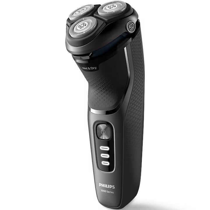 Aparat de ras PHILIPS Shaver Seria 3000 S3343/13, barbierit umed şi uscat, fara fir, capete 5D pivotante si flexibile, lame autoascutire, 60 min, sistem de barbierire anticoroziune, capac de protectie, suport de incarcare, Negru