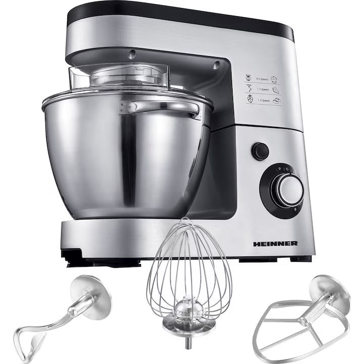Mixer planetar Heinner HPM-1500XMC-V2, 1500W, 6 viteze, Bol 5.5l, Inox