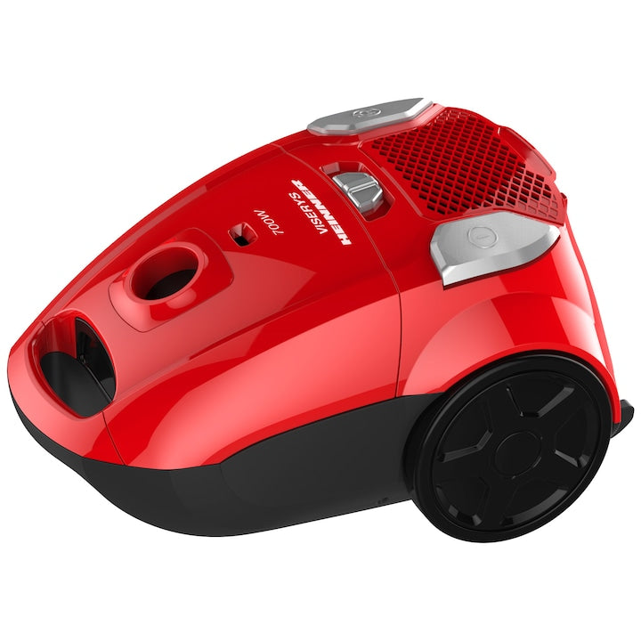 Aspirator cu sac Heinner HVC-MRD1400, 700 W, sac textil, 3 L, putere variabila, HEPA 12, tub telescopic metalic, rosu