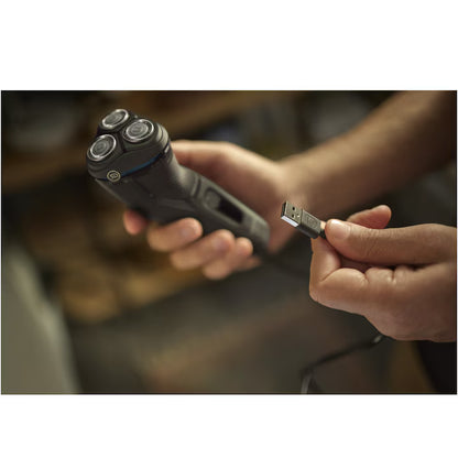 Aparat de ras PHILIPS Shaver Seria 3000 S3244/12, barbierit umed şi uscat, fara fir, capete 5D pivotante si flexibile, lame autoascutire, 60 min, sistem de barbierire anticoroziune, capac de protectie, Negru