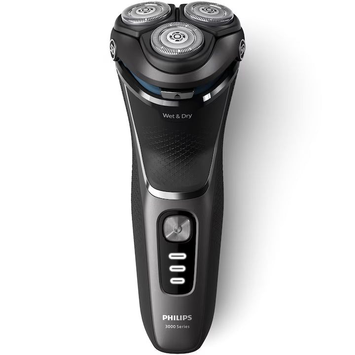 Aparat de ras PHILIPS Shaver Seria 3000 S3343/13, barbierit umed şi uscat, fara fir, capete 5D pivotante si flexibile, lame autoascutire, 60 min, sistem de barbierire anticoroziune, capac de protectie, suport de incarcare, Negru
