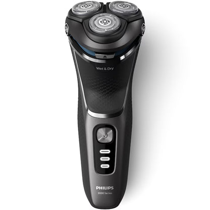 Aparat de ras PHILIPS Shaver Seria 3000 S3343/13, barbierit umed şi uscat, fara fir, capete 5D pivotante si flexibile, lame autoascutire, 60 min, sistem de barbierire anticoroziune, capac de protectie, suport de incarcare, Negru