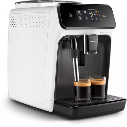 Espressor automat Philips EP1223/00 Seria 1200, 1500W, 15 bar, sistem clasic de spumare, 2 bauturi, afisaj tactil, optiune 2 cesti, 12 setari macinare, rasnita ceramica, Alb
