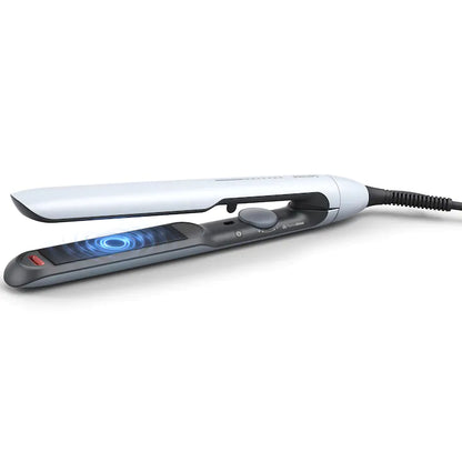 Placa de indreptat parul Philips Prestige BHS520/00, tehnologie ThermoShield, placi infuzate cu ulei de argan, 230°C, ingrijire ioni, 12 setari temperatura, husa termorezistenta, Albastru deschis