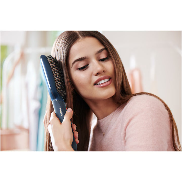 Perie incalzita pentru indreptare Philips BHH885/00, ingrijire cu ioni, tehnologie ThermoProtect, 3 setari temperatura, infuzie cu ulei de argan