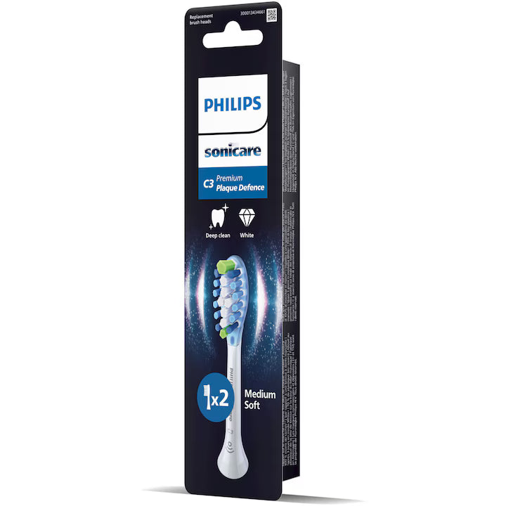 Rezerve Philips Sonicare Plaque Defence HX9042/87, pachet de 2 capete de periere, Standard, click-on, sincronizarea modurilor BrushSync, Alb