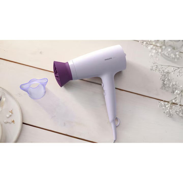 Uscator de par Philips BHD341/10, 2100W, accesoriu Thermo Protect, 3 trepte de temperatura, 2 trepte de viteza, cap de coafare 14 mm, Lila