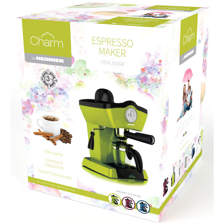 Espressor manual Heinner Charm HEM-200GR, 800W, 250ml, 3.5 bar, Verde