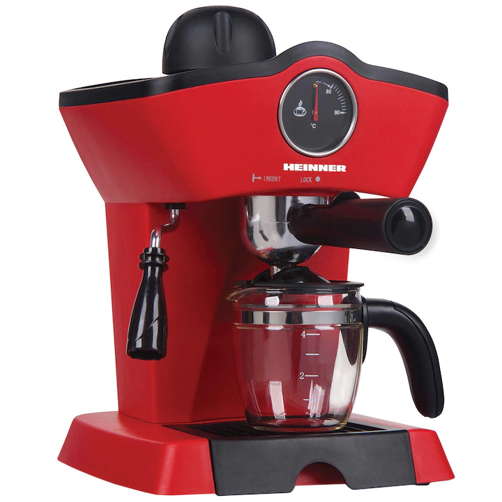 Espressor manual Heinner HEM-200RD, 800W, 3.5 bar, filtru inox, 250 ml, Rosu