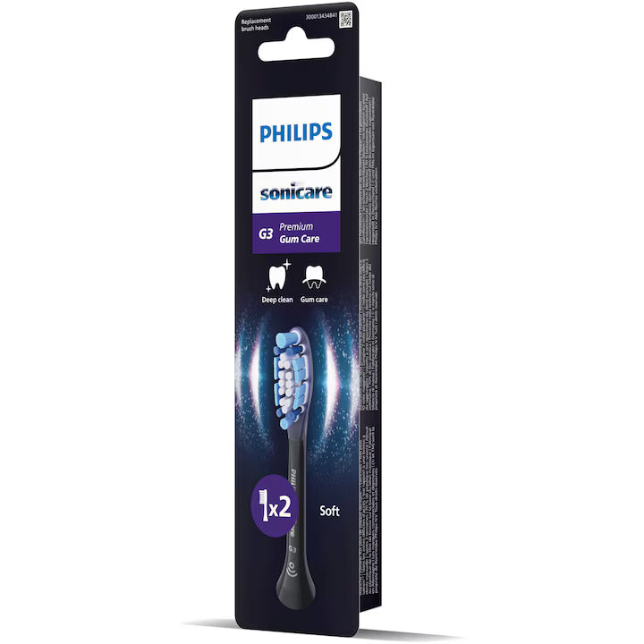 Rezerve Philips Sonicare Gum Care HX9052/88, pachet de 2 capete de periere, Standard, click-on, sincronizarea modurilor BrushSync, Negru