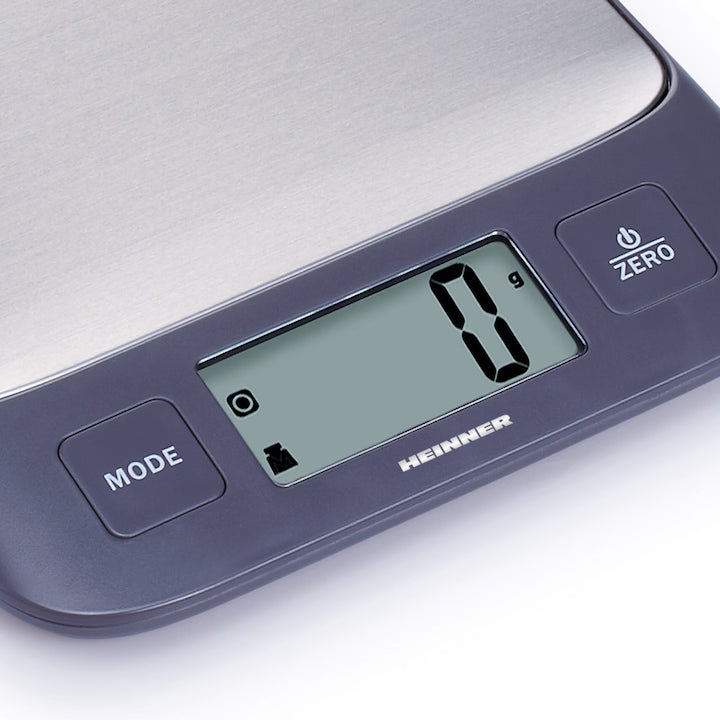 Cantar de bucatarie Heinner HKS-5IXBK, 5 Kg, 1g, tara, functie cantarire lichide, display LCD, Inox