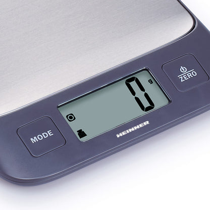 Cantar de bucatarie Heinner HKS-5IXBK, 5 Kg, 1g, tara, functie cantarire lichide, display LCD, Inox