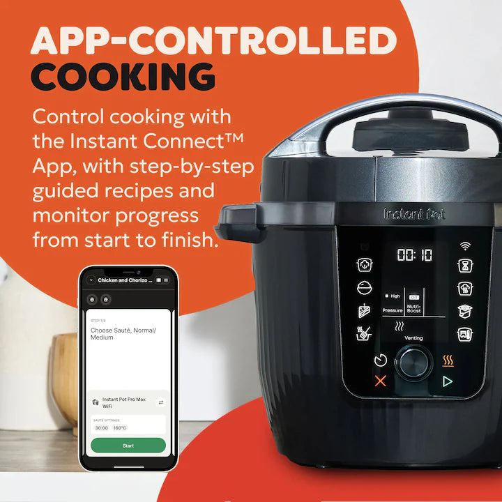 Multicooker Instant Pot PRO MAX 5.7L, vas intern din Inox, 10 functii, control la distanta prin Wi-Fi, 1000-1200W, Negru