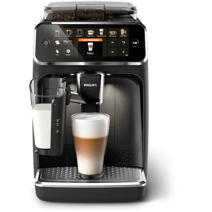 Espressor automat Philips EP5441/50 seria 5400, solutie de lapte LatteGo, 12 tipuri de bauturi, ecran tactil, rasnita ceramica, functie QuickStart, preparare silentioasa, jet suplimentar, 12 setari macinare, 4 profiluri de utilizator, negru