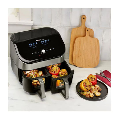 Friteuza cu aer cald Instant Pot Vortex Plus Dual ClearCook, 1700 W, Capacitate 7.6 litri, Clear Cook, Ecran digital, Doua cosuri detasabile, 6 functii de gatire, Negru/Argintiu