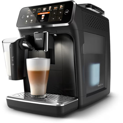 Espressor automat Philips EP5441/50 seria 5400, solutie de lapte LatteGo, 12 tipuri de bauturi, ecran tactil, rasnita ceramica, functie QuickStart, preparare silentioasa, jet suplimentar, 12 setari macinare, 4 profiluri de utilizator, negru